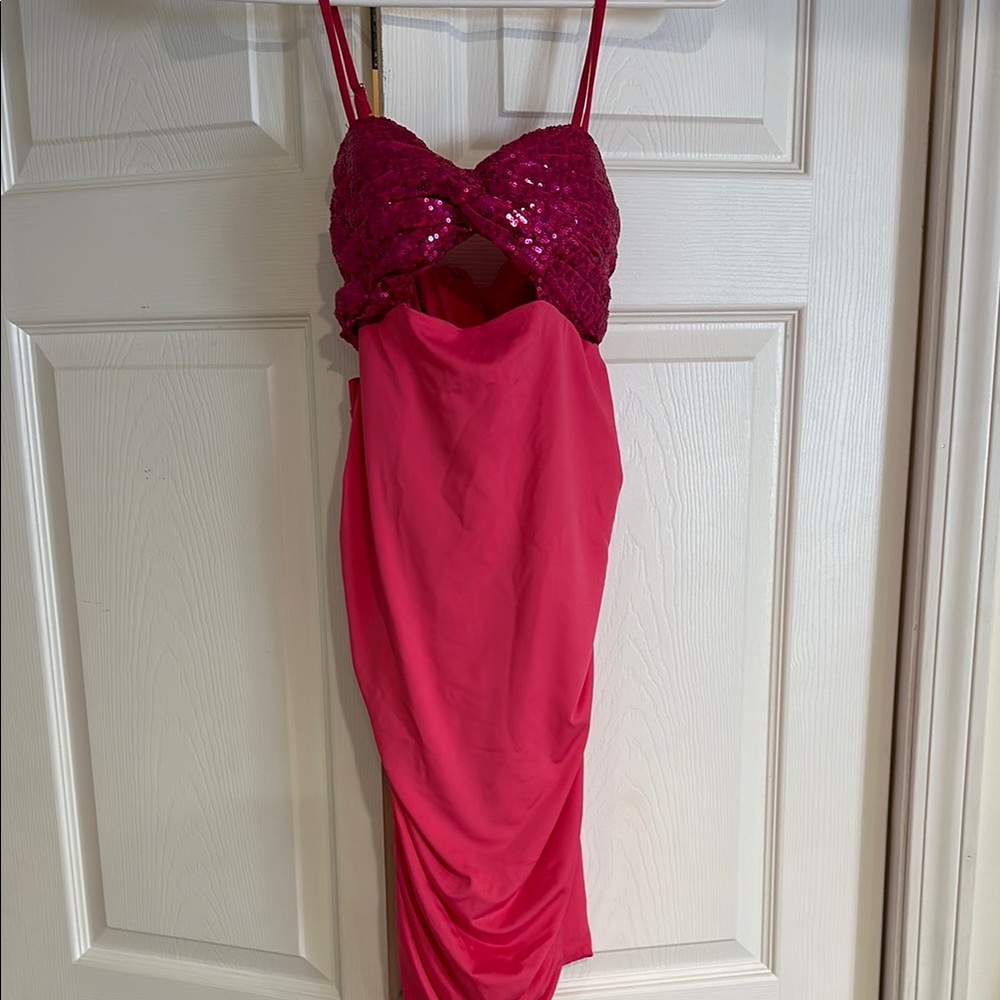 Pink Sequin Strap Dress